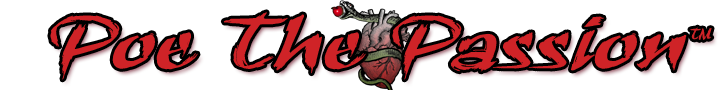 Poe The Passion Logo. a snake wrapped around a heart, with an apple in its mouth