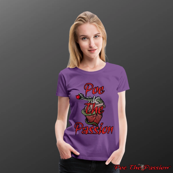 Poe The Passion Brand Logo-Women's Premium T-Shirt, Purple Model Pic